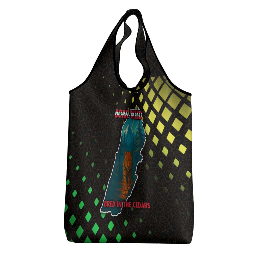 Lebanon Wild Cedar Forest Grocery Bag with Leopard and National Map Design