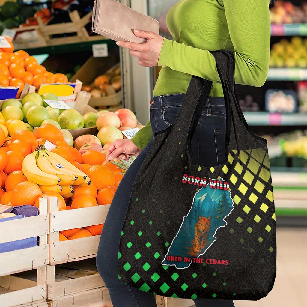 Lebanon Wild Cedar Forest Grocery Bag with Leopard and National Map Design