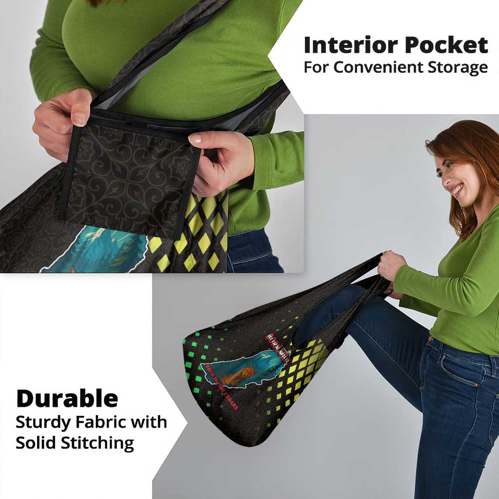 Lebanon Wild Cedar Forest Grocery Bag with Leopard and National Map Design