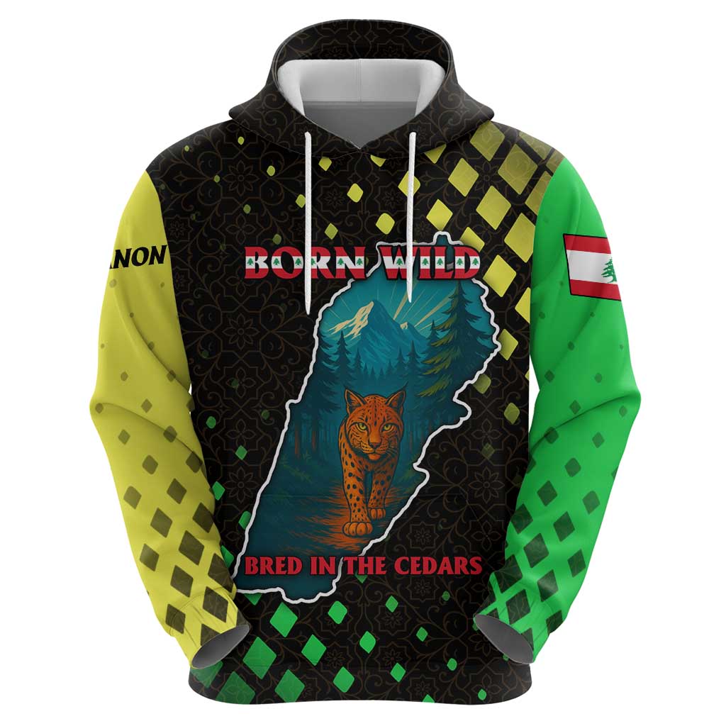 Lebanon Wild Cedar Forest Hoodie with Leopard and National Map Design