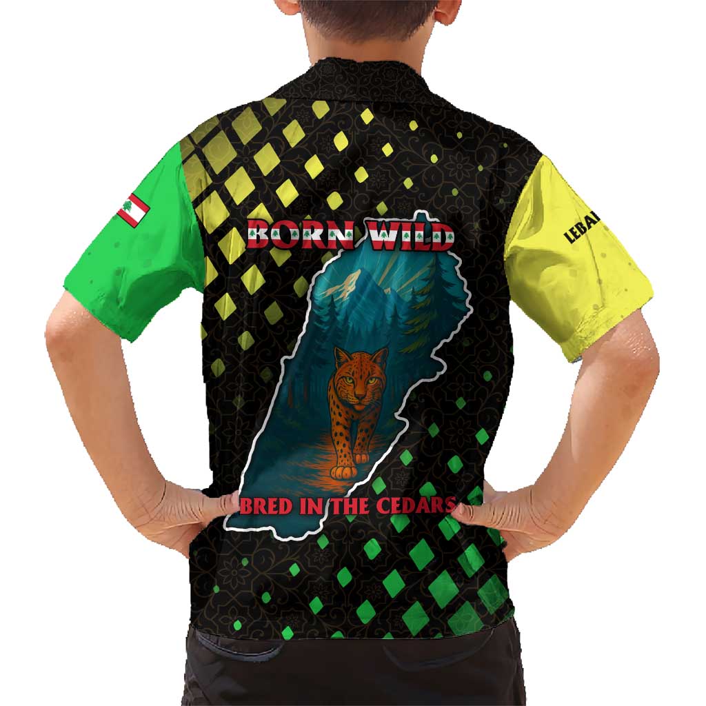 Lebanon Wild Cedar Forest Kid Hawaiian Shirt with Leopard and National Map Design