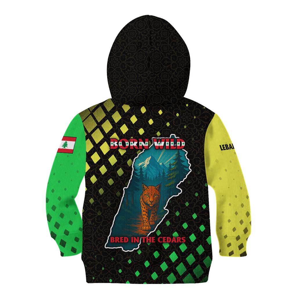 Lebanon Wild Cedar Forest Kid Hoodie with Leopard and National Map Design