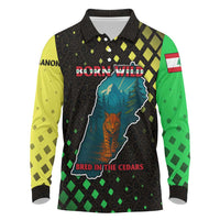 Lebanon Wild Cedar Forest Long Sleeve Polo Shirt with Leopard and National Map Design
