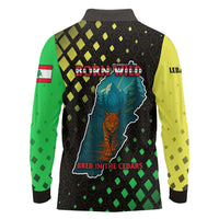 Lebanon Wild Cedar Forest Long Sleeve Polo Shirt with Leopard and National Map Design