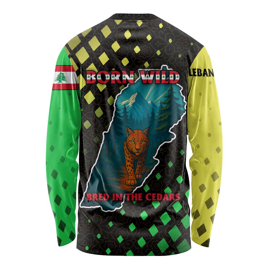 Lebanon Wild Cedar Forest Long Sleeve Shirt with Leopard and National Map Design