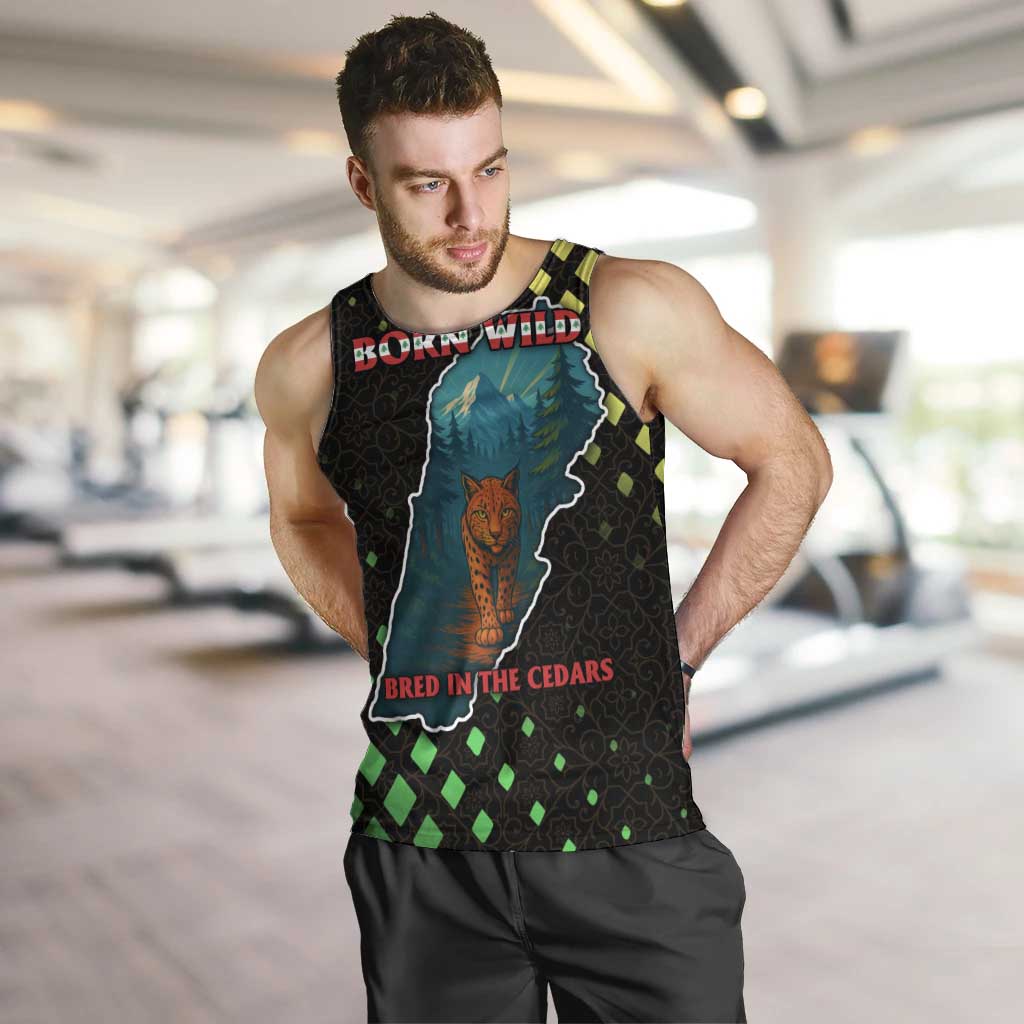 Lebanon Wild Cedar Forest Men Tank Top with Leopard and National Map Design