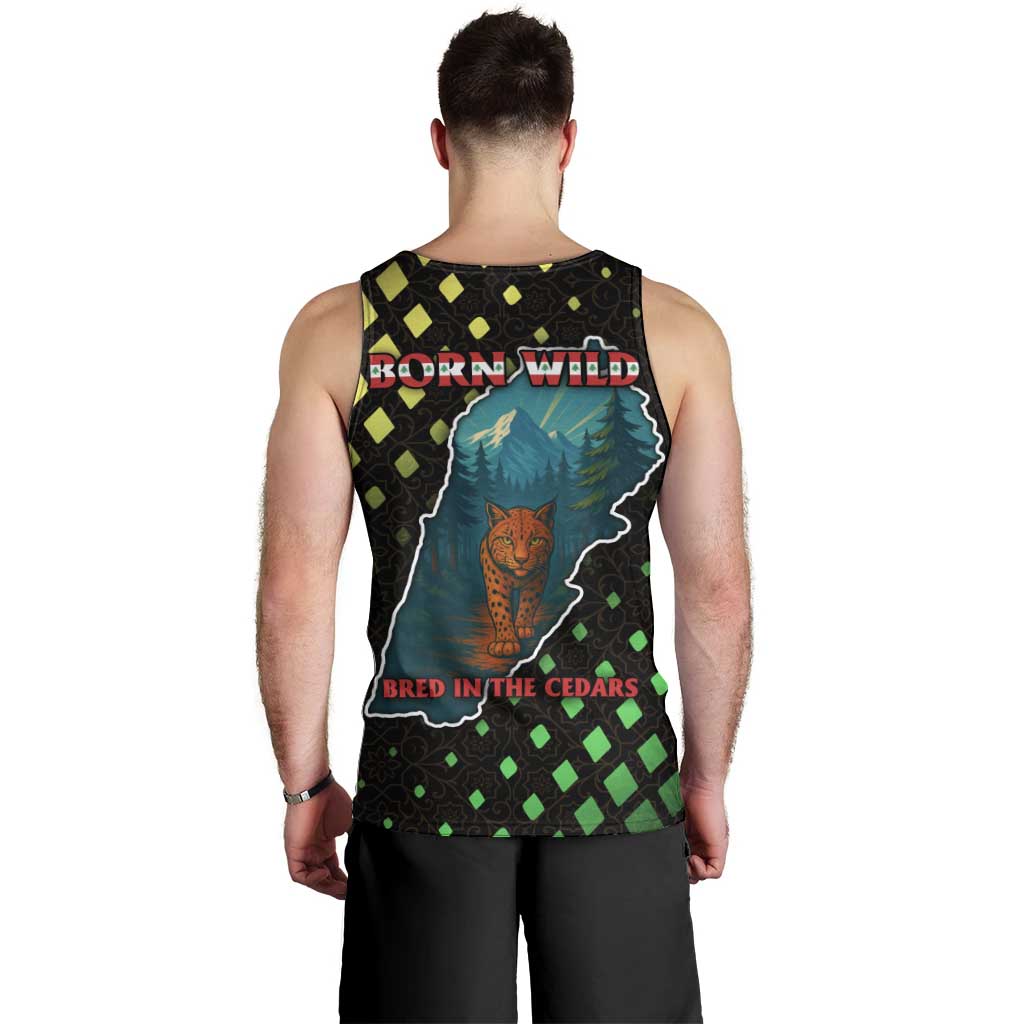 Lebanon Wild Cedar Forest Men Tank Top with Leopard and National Map Design