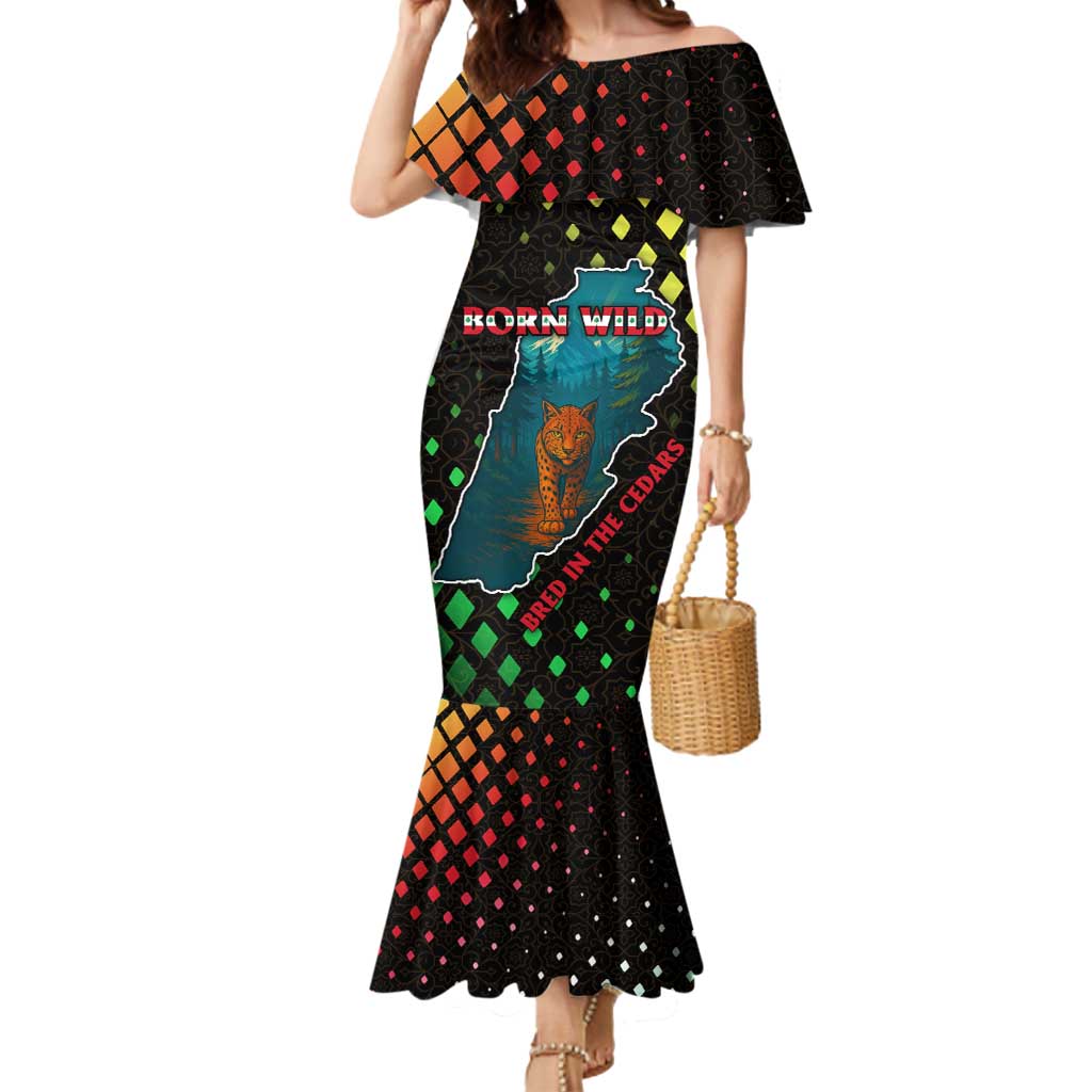 Lebanon Wild Cedar Forest Mermaid Dress with Leopard and National Map Design