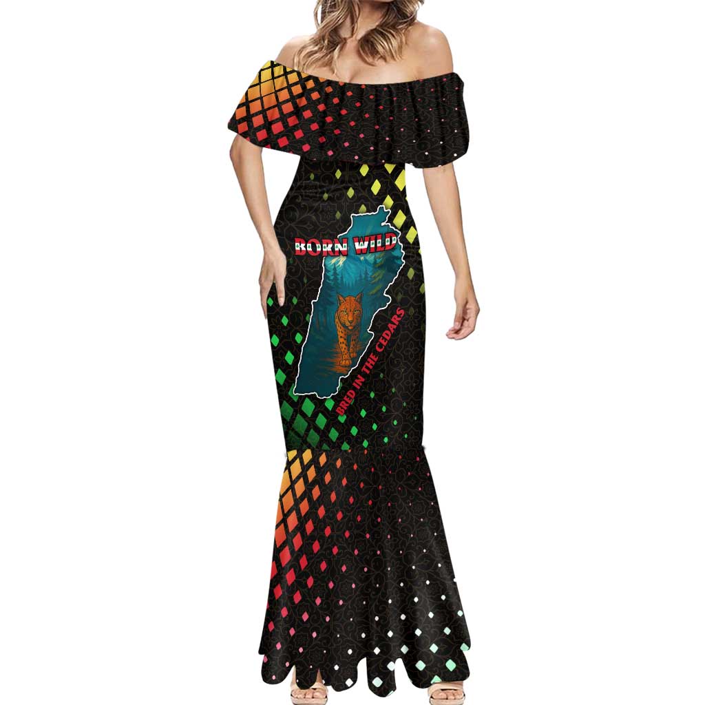 Lebanon Wild Cedar Forest Mermaid Dress with Leopard and National Map Design