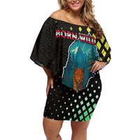 Lebanon Wild Cedar Forest Off Shoulder Short Dress with Leopard and National Map Design