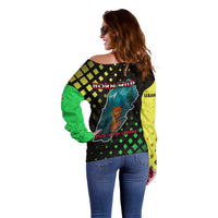 Lebanon Wild Cedar Forest Off Shoulder Sweater with Leopard and National Map Design