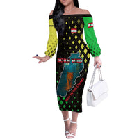 Lebanon Wild Cedar Forest Off The Shoulder Long Sleeve Dress with Leopard and National Map Design