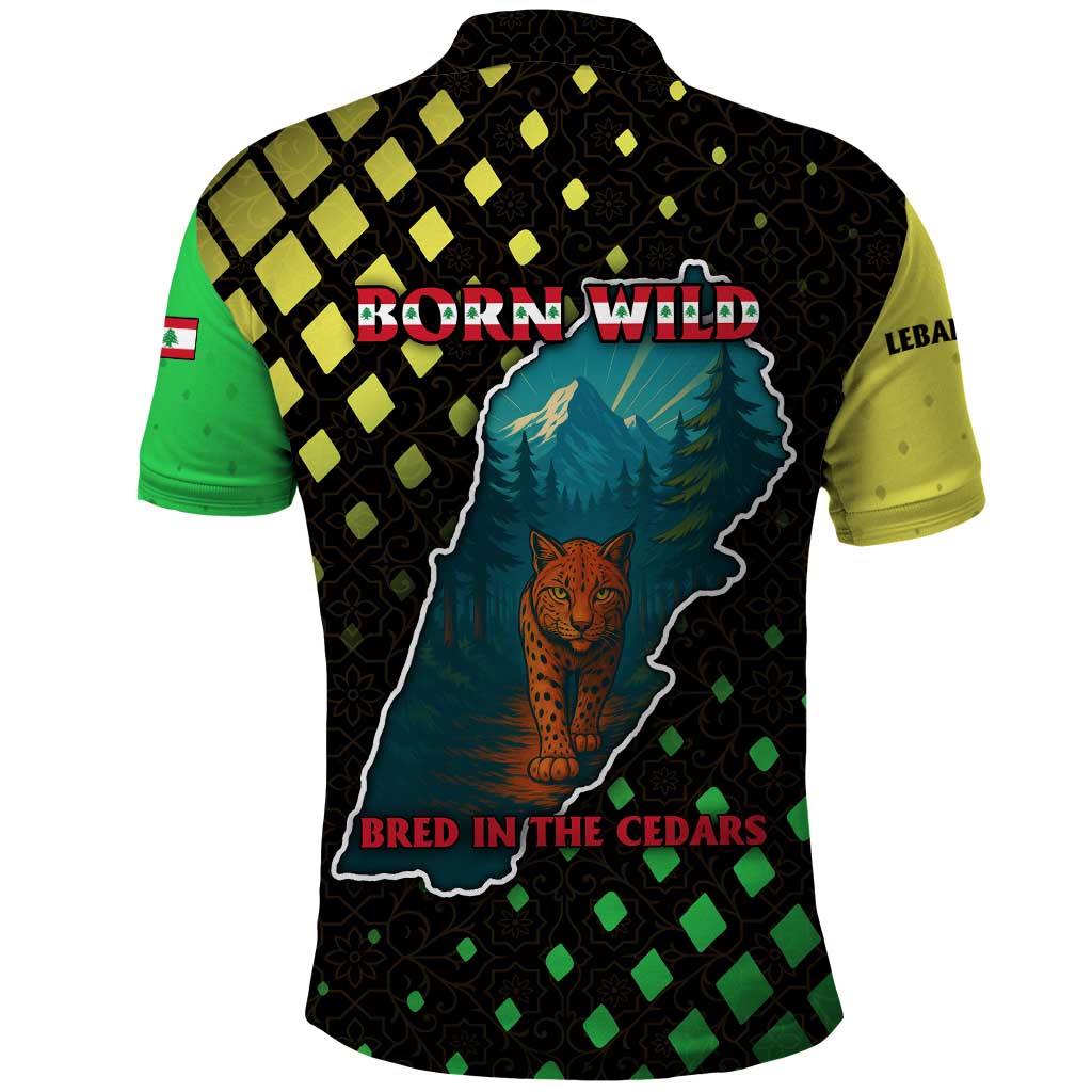 Lebanon Wild Cedar Forest Polo Shirt with Leopard and National Map Design