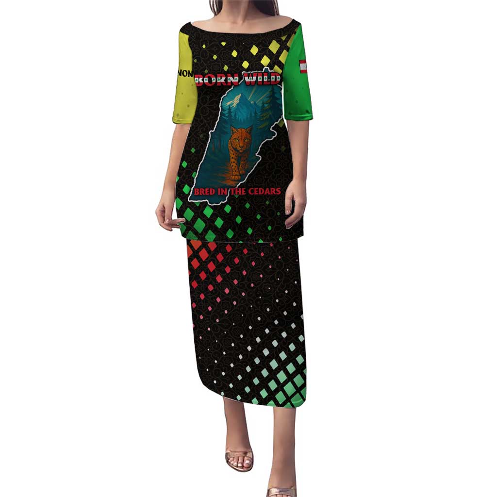 Lebanon Wild Cedar Forest Puletasi with Leopard and National Map Design