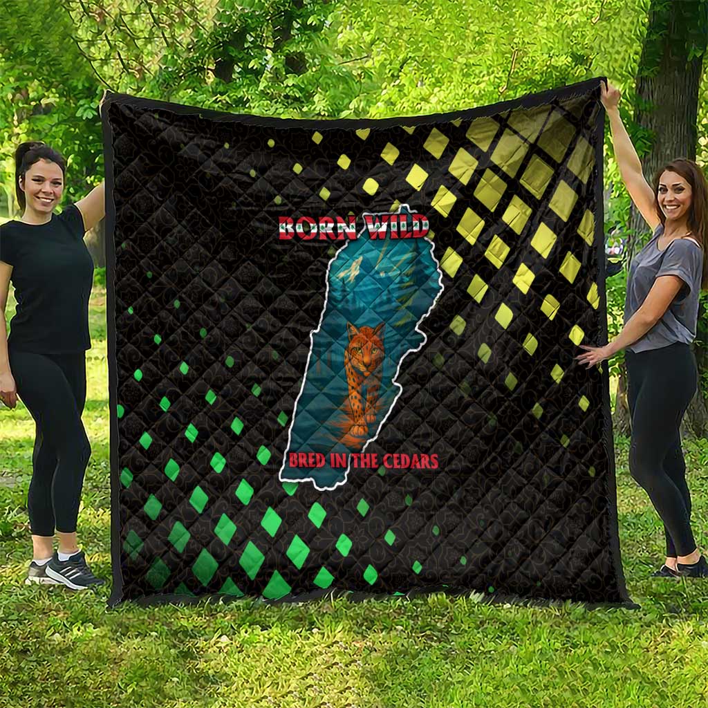 Lebanon Wild Cedar Forest Quilt with Leopard and National Map Design