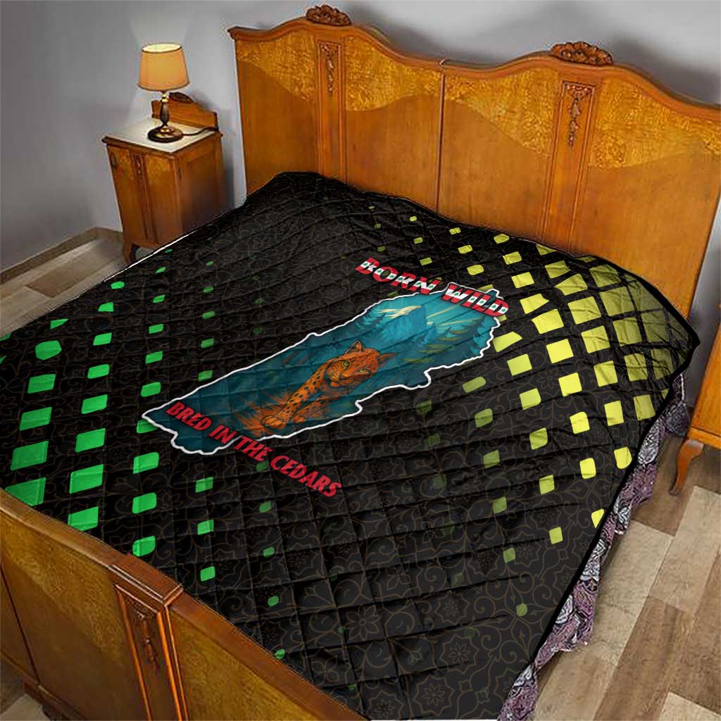 Lebanon Wild Cedar Forest Quilt with Leopard and National Map Design