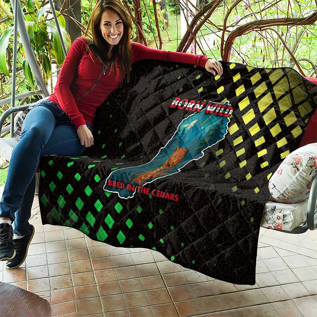 Lebanon Wild Cedar Forest Quilt with Leopard and National Map Design