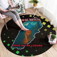 Lebanon Wild Cedar Forest Round Carpet with Leopard and National Map Design