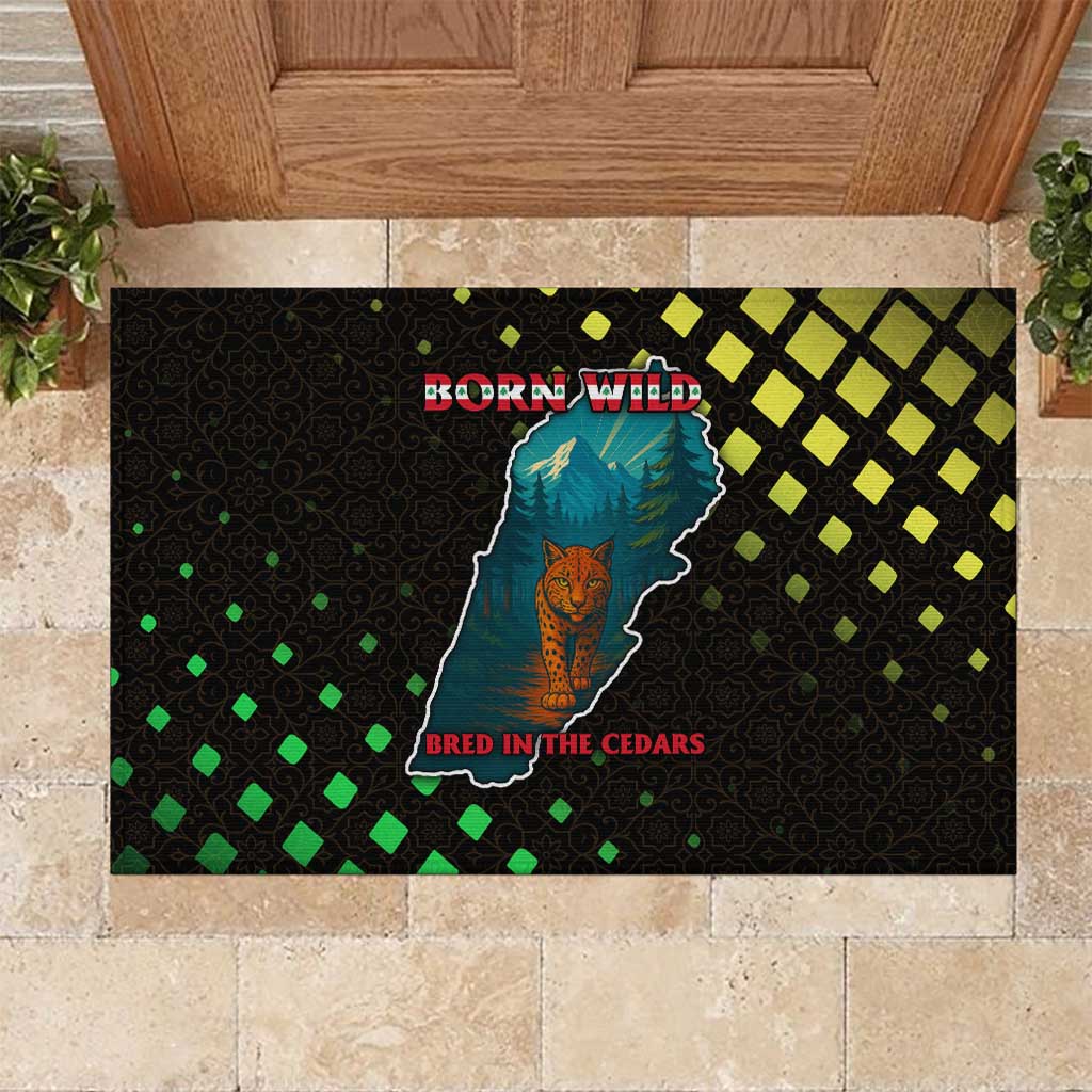 Lebanon Wild Cedar Forest Rubber Doormat with Leopard and National Map Design