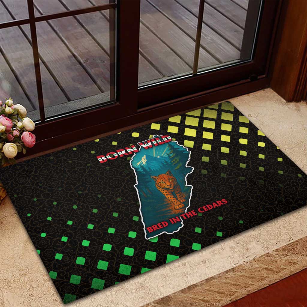 Lebanon Wild Cedar Forest Rubber Doormat with Leopard and National Map Design