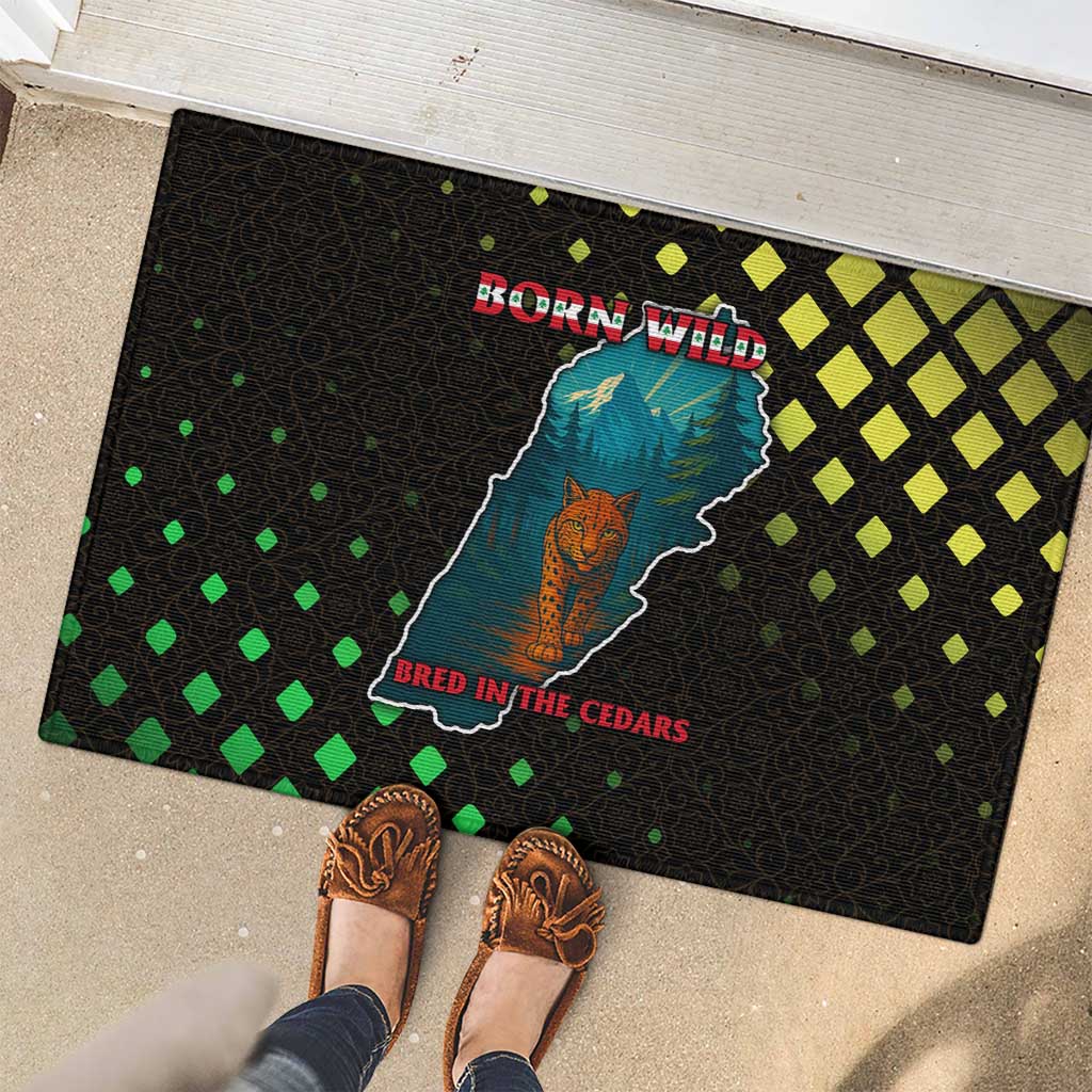 Lebanon Wild Cedar Forest Rubber Doormat with Leopard and National Map Design