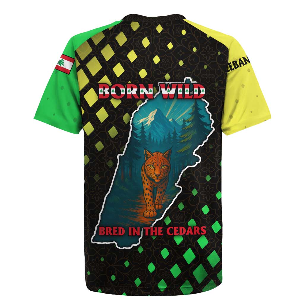 Lebanon Wild Cedar Forest Rugby Jersey with Leopard and National Map Design
