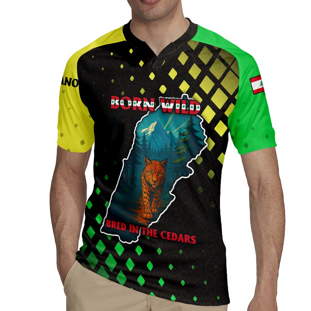 Lebanon Wild Cedar Forest Rugby Jersey with Leopard and National Map Design