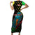 Lebanon Wild Cedar Forest Short Sleeve Bodycon Dress with Leopard and National Map Design