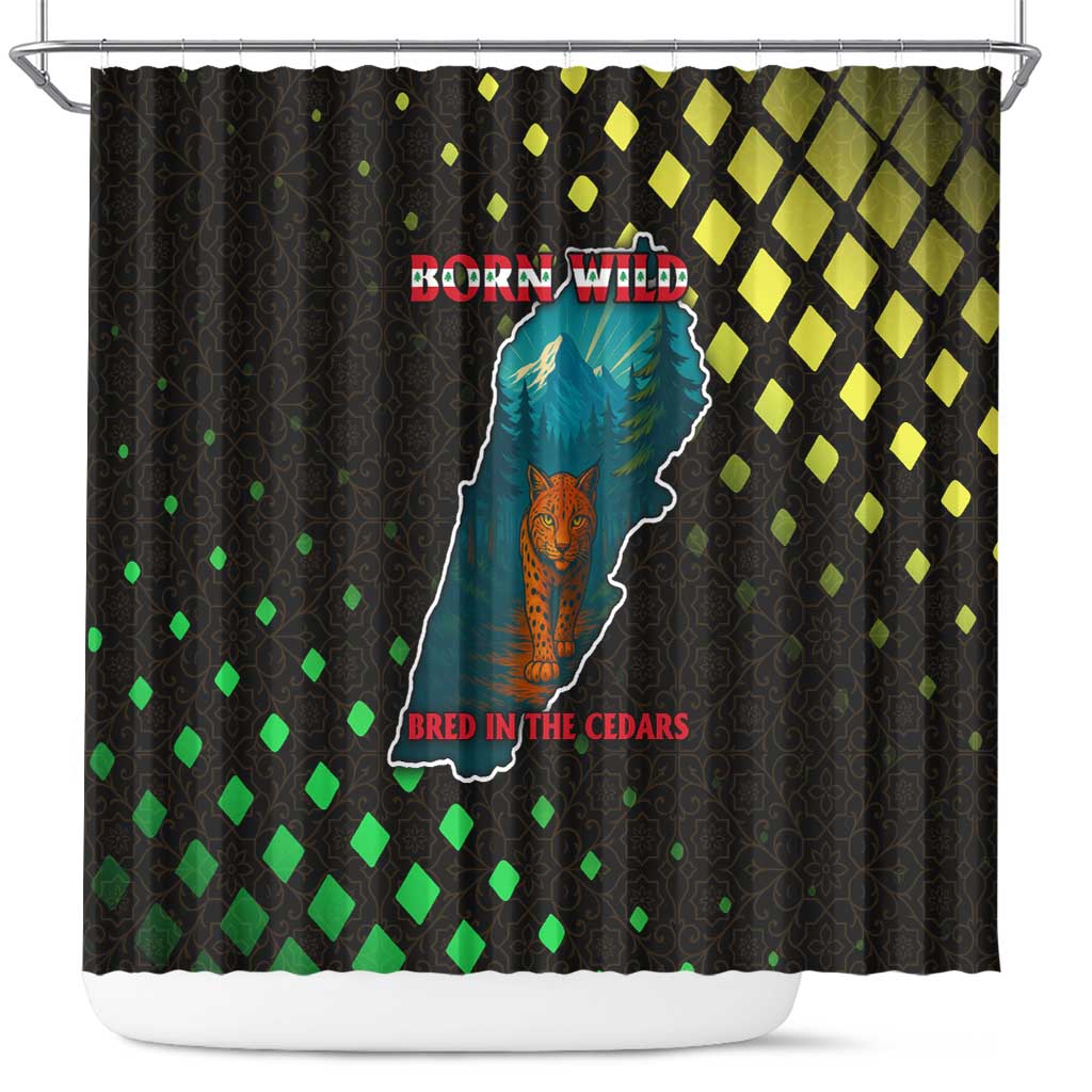 Lebanon Wild Cedar Forest Shower Curtain with Leopard and National Map Design