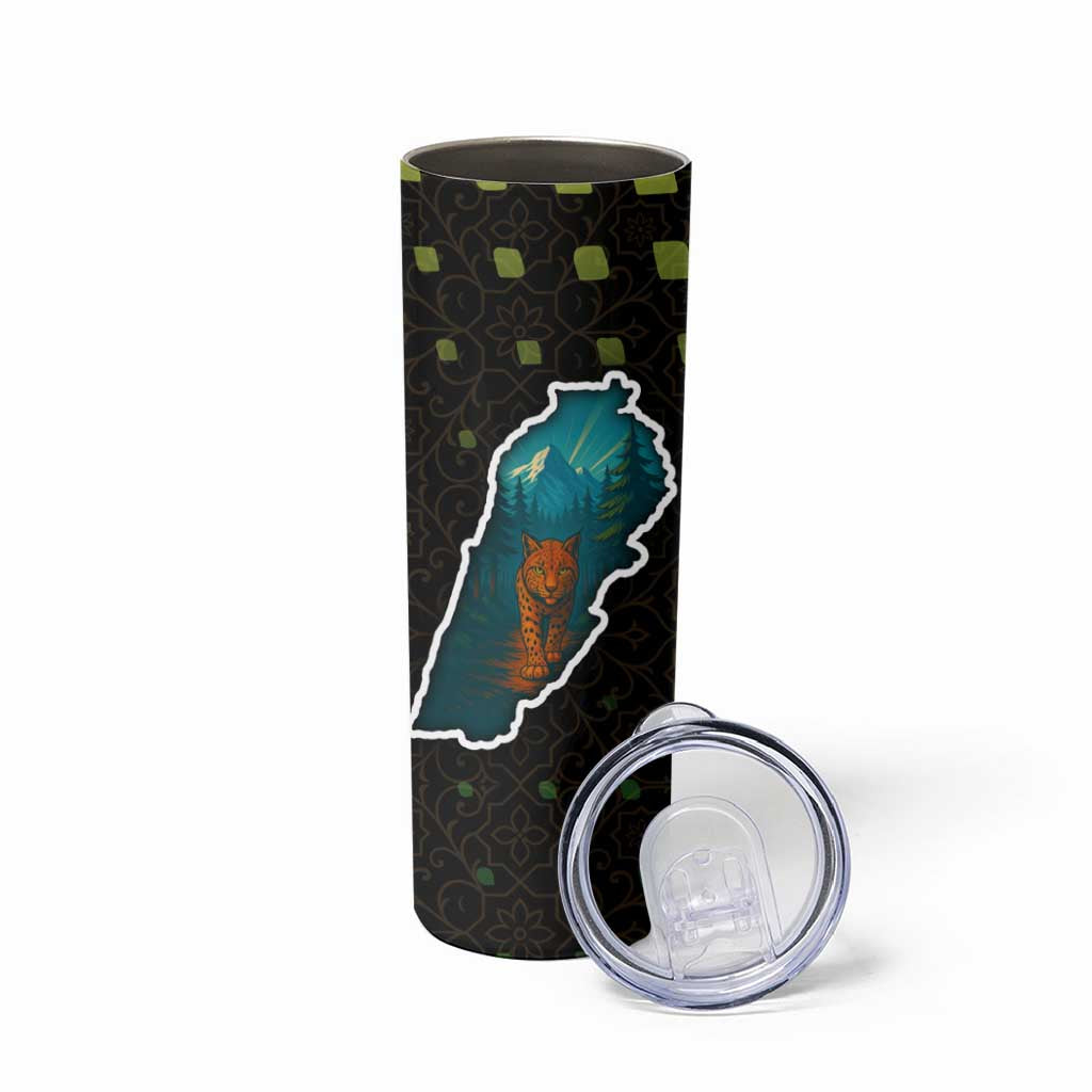 Lebanon Wild Cedar Forest Skinny Tumbler with Leopard and National Map Design