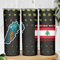 Lebanon Wild Cedar Forest Skinny Tumbler with Leopard and National Map Design