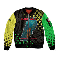 Lebanon Wild Cedar Forest Sleeve Zip Bomber Jacket with Leopard and National Map Design