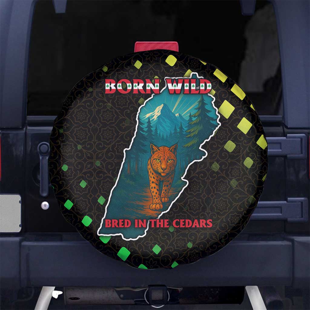 Lebanon Wild Cedar Forest Spare Tire Cover with Leopard and National Map Design
