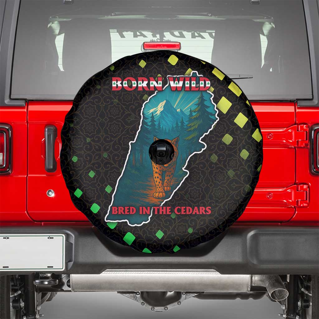 Lebanon Wild Cedar Forest Spare Tire Cover with Leopard and National Map Design