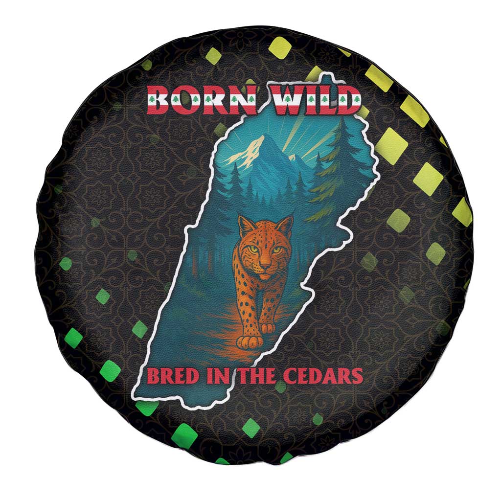 Lebanon Wild Cedar Forest Spare Tire Cover with Leopard and National Map Design