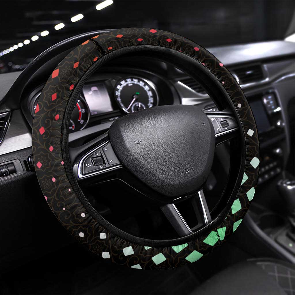 Lebanon Wild Cedar Forest Steering Wheel Cover with Leopard and National Map Design