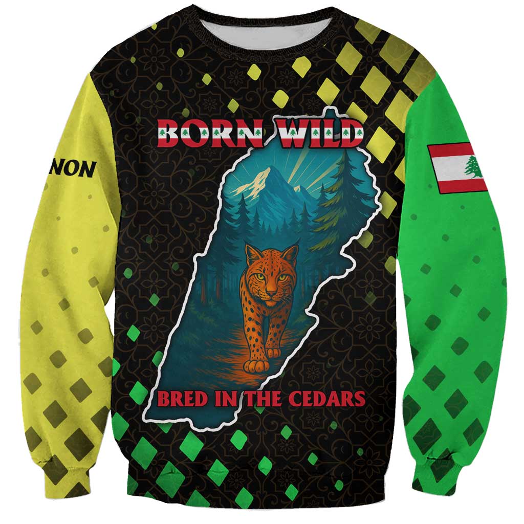 Lebanon Wild Cedar Forest Sweatshirt with Leopard and National Map Design