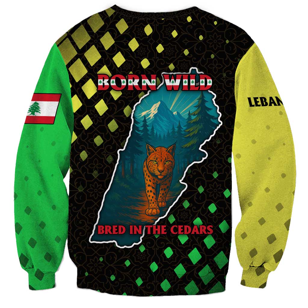 Lebanon Wild Cedar Forest Sweatshirt with Leopard and National Map Design