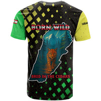 Lebanon Wild Cedar Forest T Shirt with Leopard and National Map Design