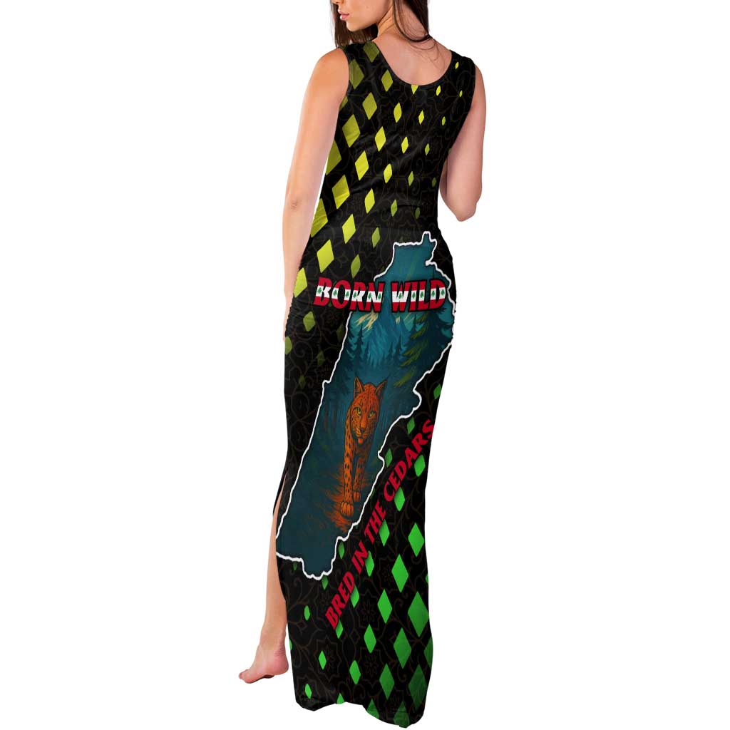 Lebanon Wild Cedar Forest Tank Maxi Dress with Leopard and National Map Design