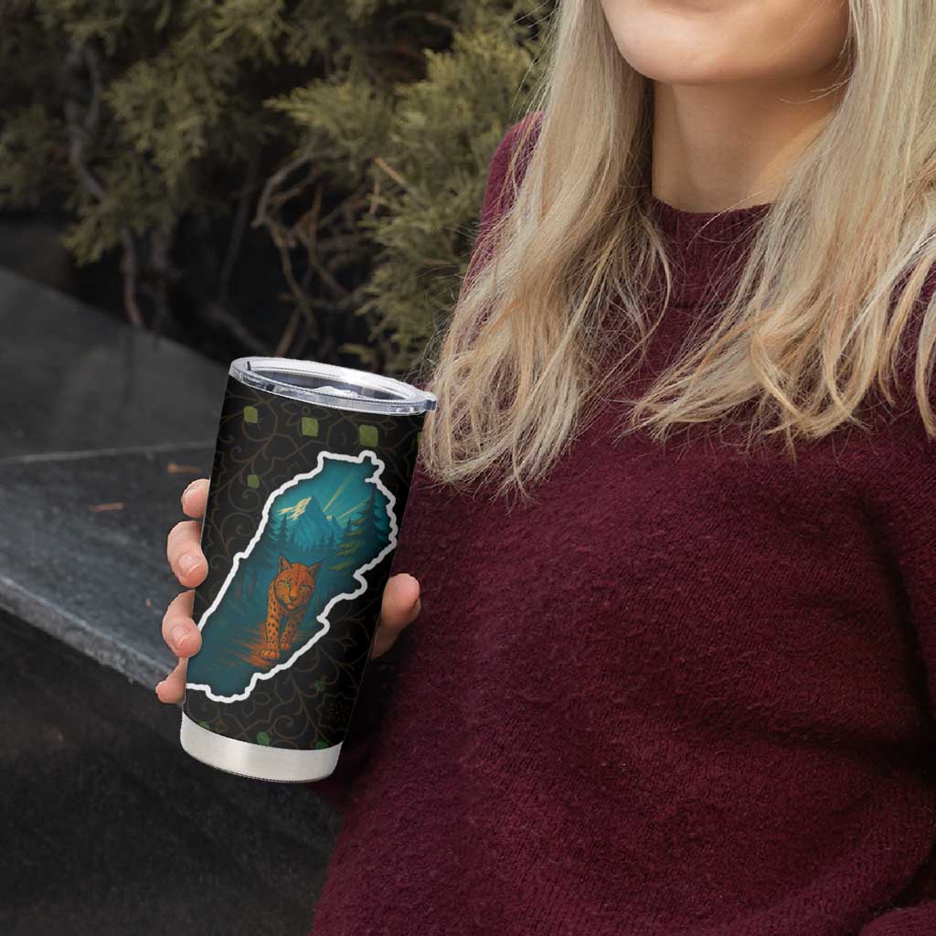 Lebanon Wild Cedar Forest Tumbler Cup with Leopard and National Map Design