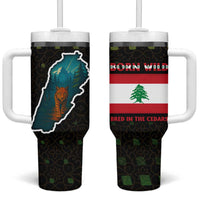 Lebanon Wild Cedar Forest Tumbler With Handle with Leopard and National Map Design