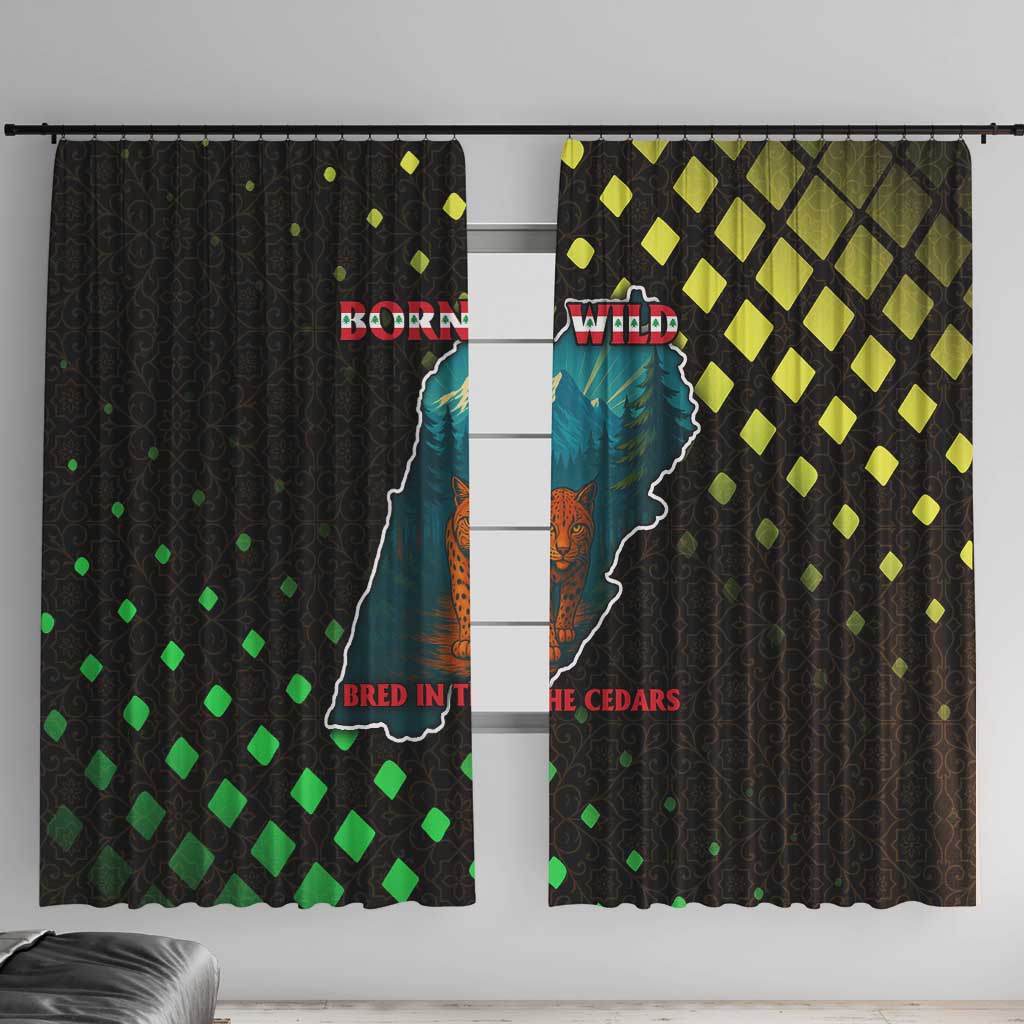 Lebanon Wild Cedar Forest Window Curtain with Leopard and National Map Design