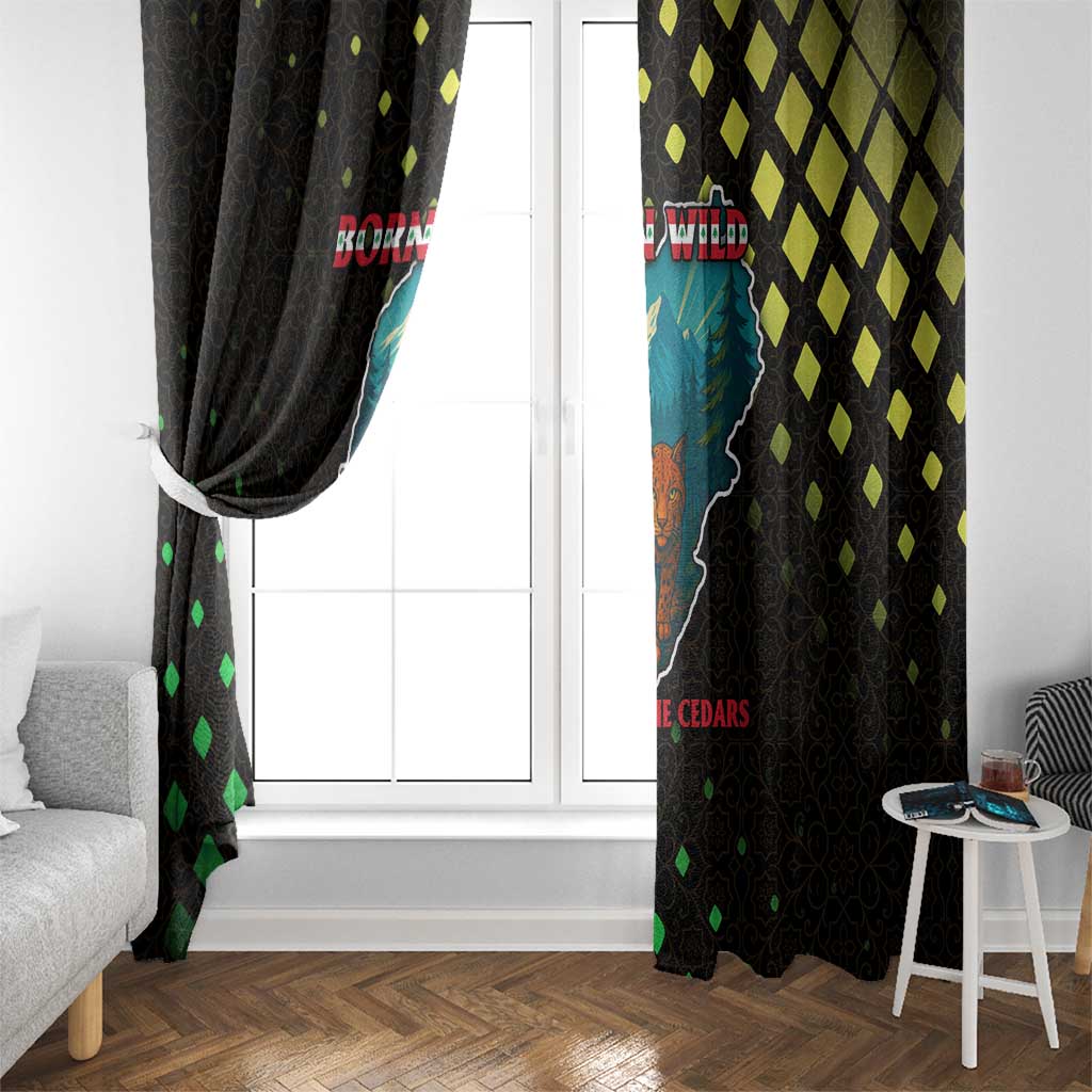 Lebanon Wild Cedar Forest Window Curtain with Leopard and National Map Design