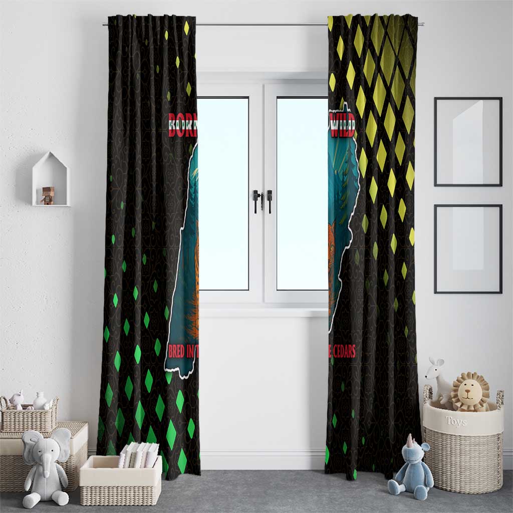 Lebanon Wild Cedar Forest Window Curtain with Leopard and National Map Design