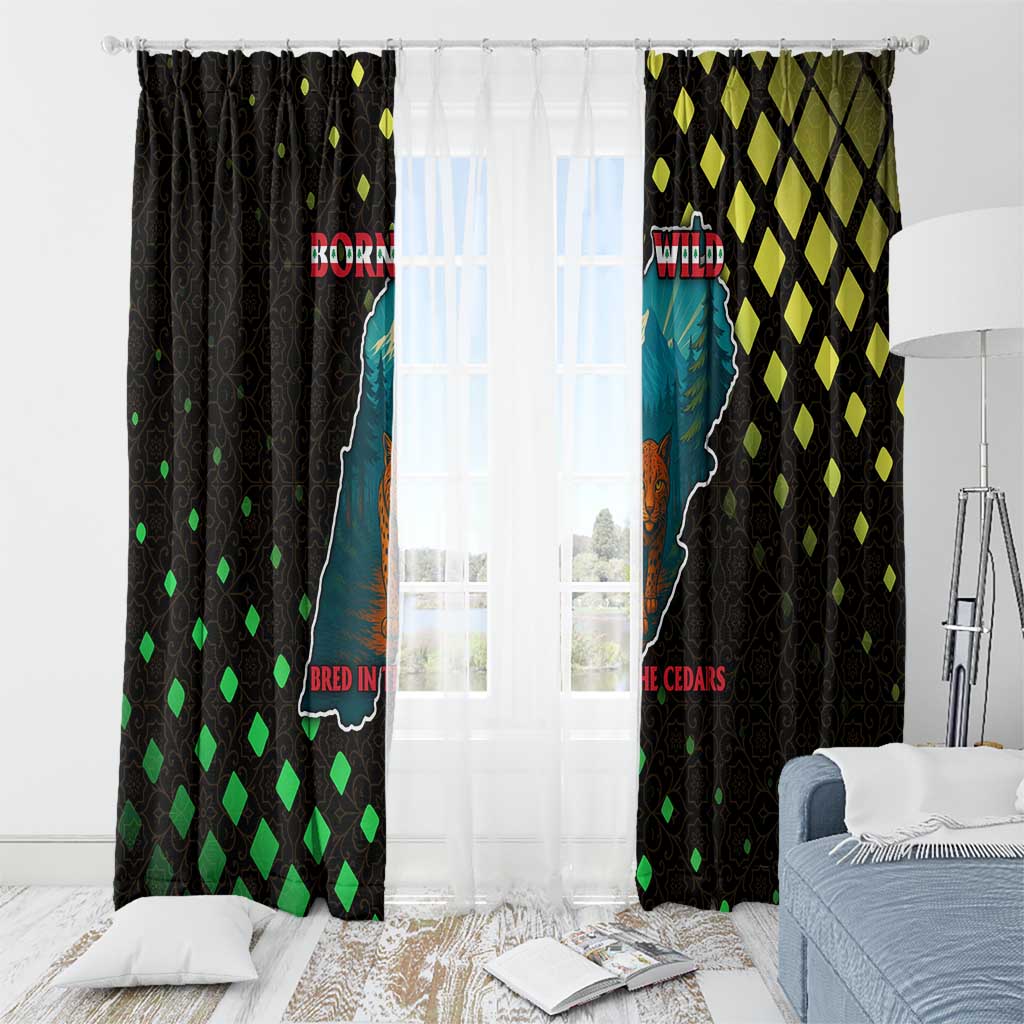 Lebanon Wild Cedar Forest Window Curtain with Leopard and National Map Design