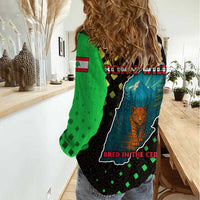 Lebanon Wild Cedar Forest Women Casual Shirt with Leopard and National Map Design