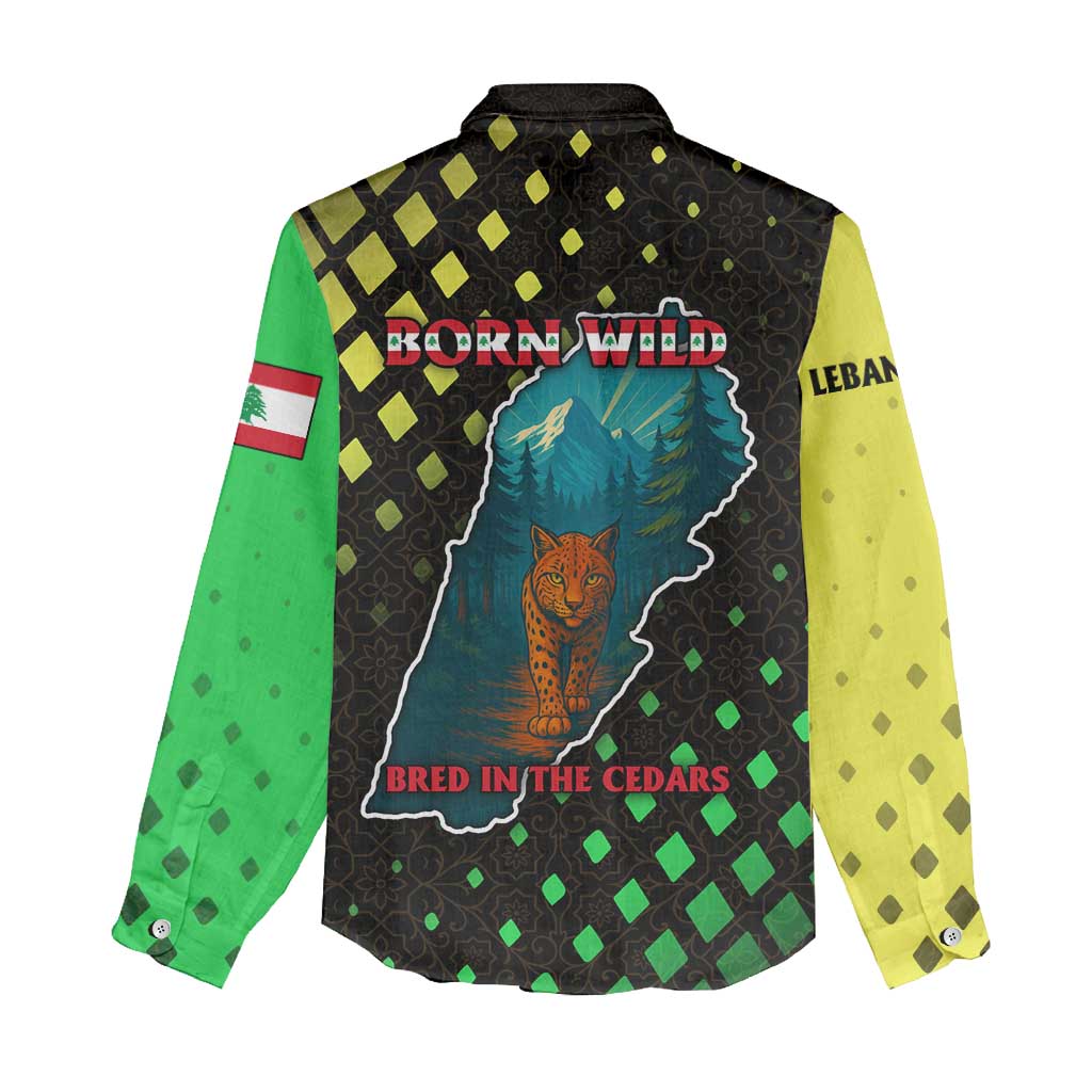 Lebanon Wild Cedar Forest Women Casual Shirt with Leopard and National Map Design