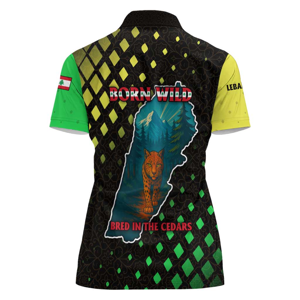 Lebanon Wild Cedar Forest Women Polo Shirt with Leopard and National Map Design