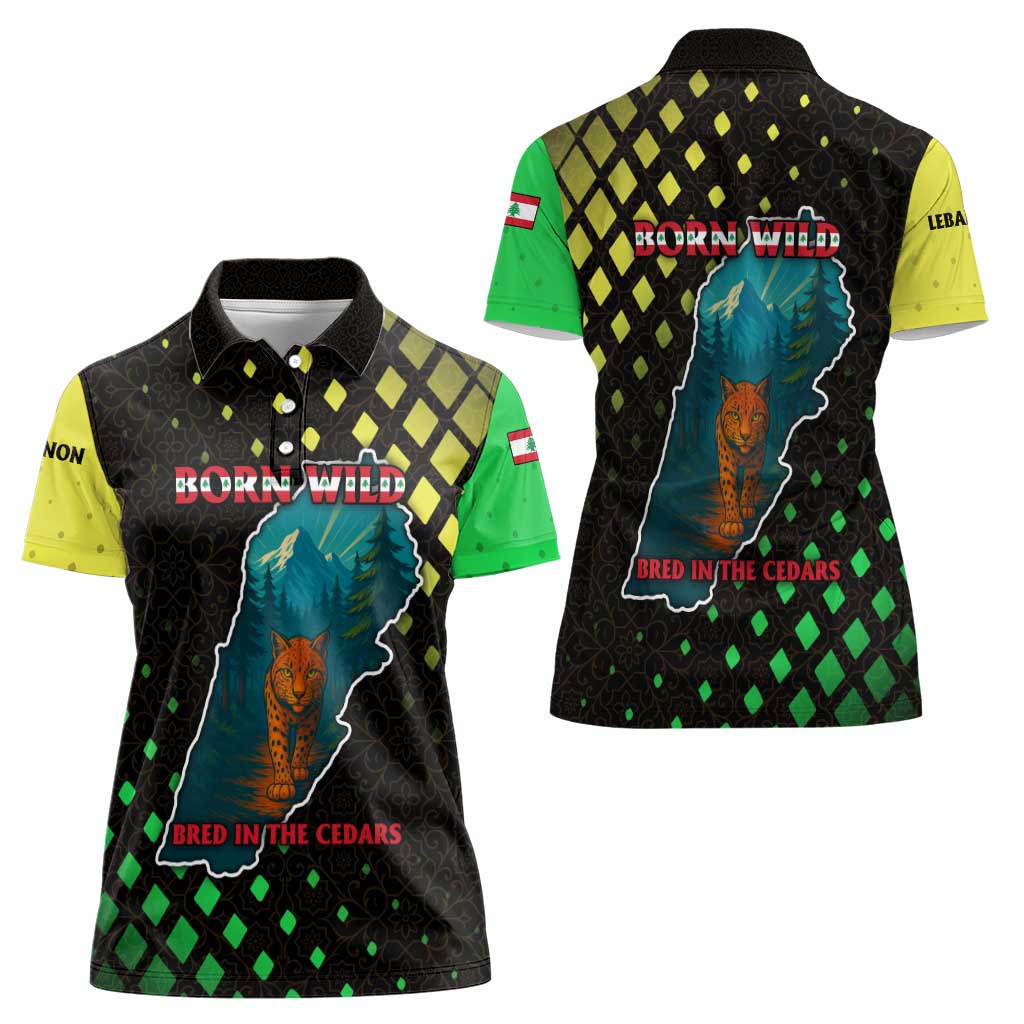 Lebanon Wild Cedar Forest Women Polo Shirt with Leopard and National Map Design